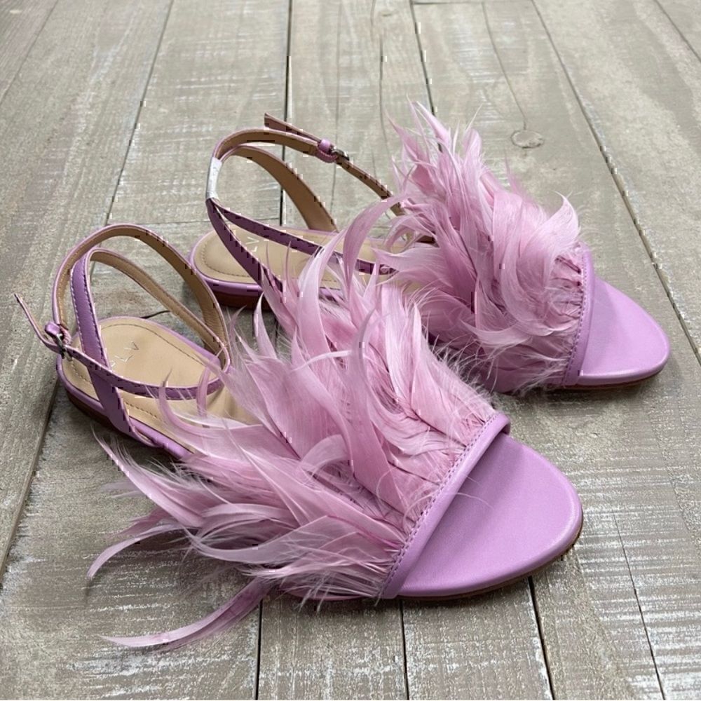 New Size 8 Anthropologie Pour La Victoire Layla Feathered Sandals - Picture 2 of 5